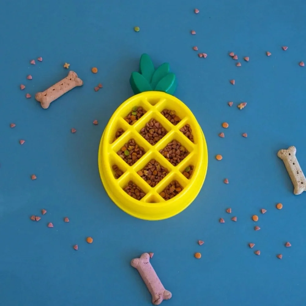 Pineapple Happy Bowl - Yellow Slow Feed Dog Bowl